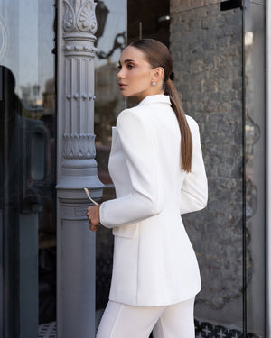 Thalia Suit white back detail elegant drape