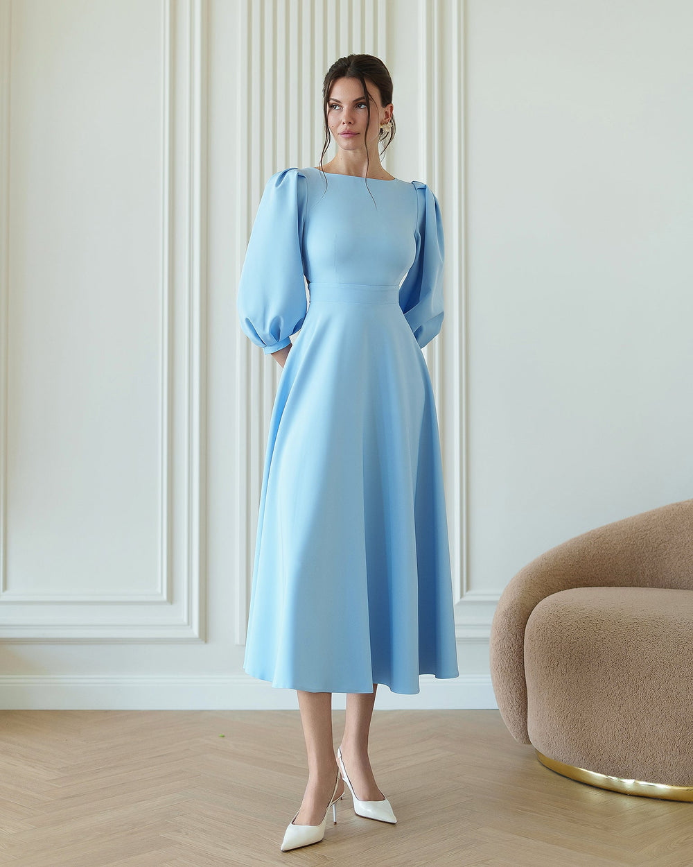Valerie Midi pink back puff sleeves