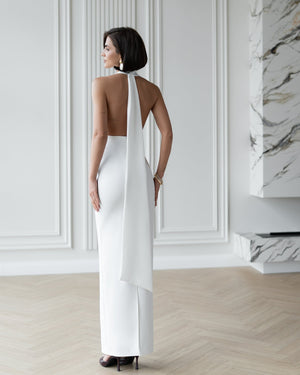 Verona Dress white halter maxi back angle view