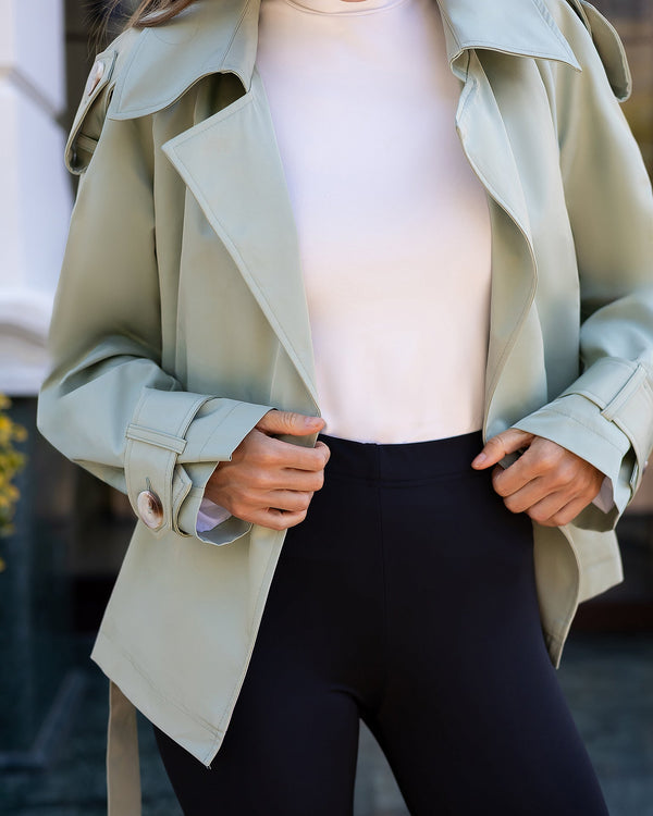 Olive Narella Trench Coat front view with defining belt detail