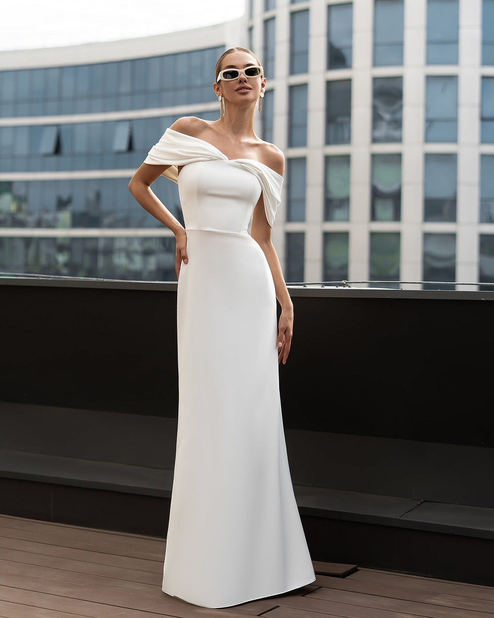 Vivienne Gown white off-shoulder complete view