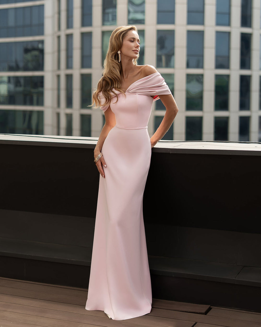 Vivienne Gown black off-shoulder outdoor styling